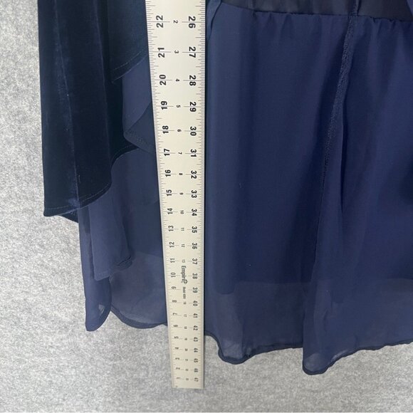 R. VIVIMOS Blue Velvet and Chiffon Jacket Duster Witchy Cloak Size Large - Picture 12 of 12